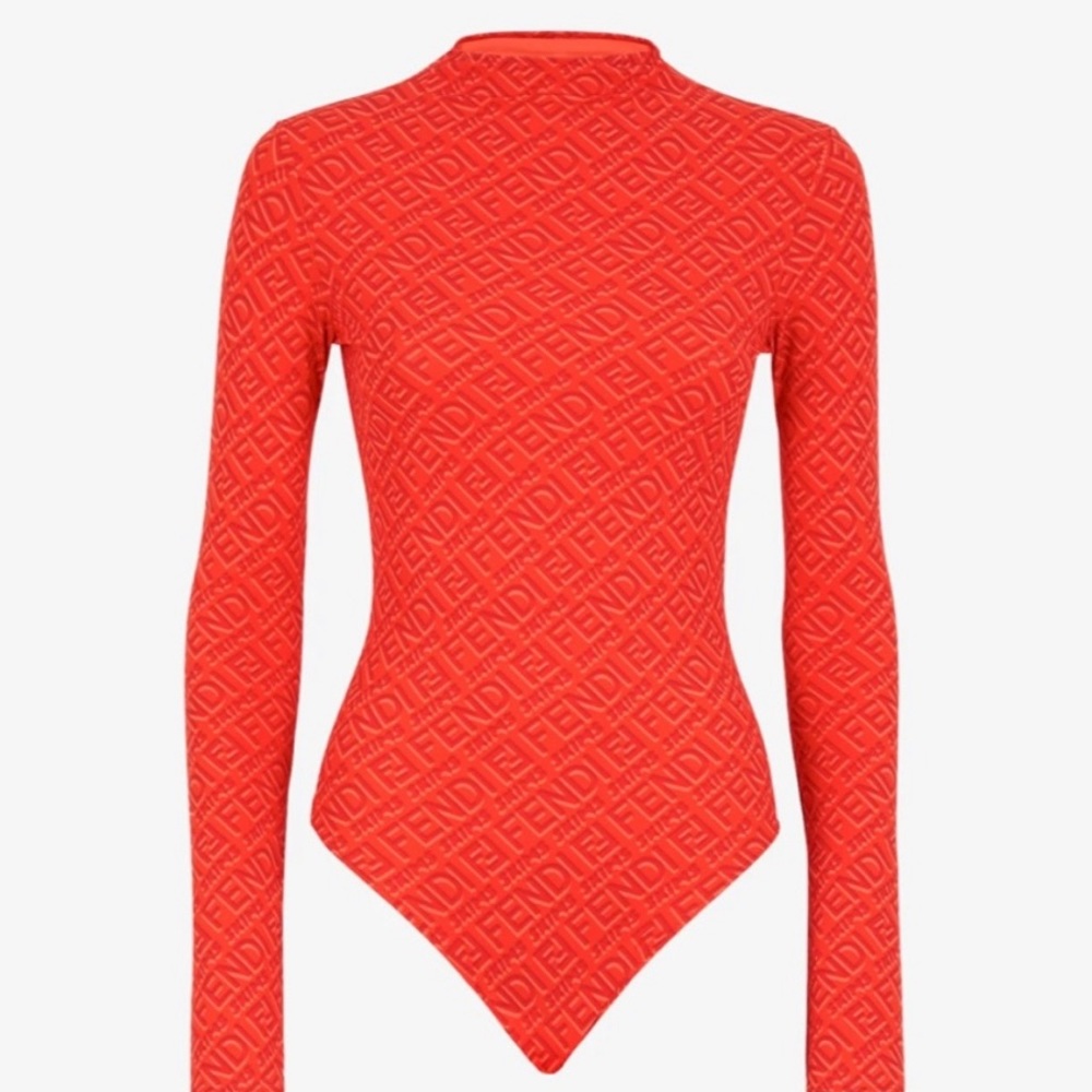 Fendi X Skims Orange Mock Neck Long Sleeve Bodysuit